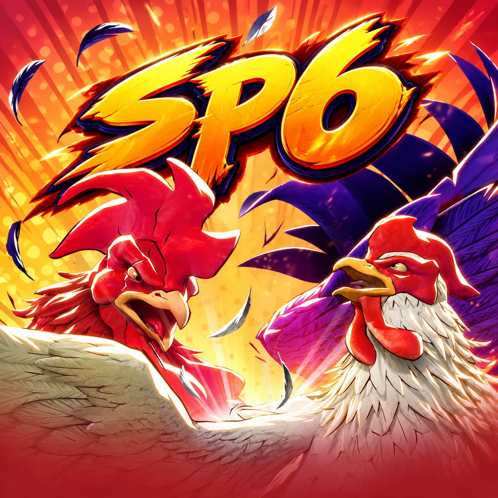 Logo SP6 dengan ilustrasi dua ayam jantan beradu dalam tema Rooster Rumble
